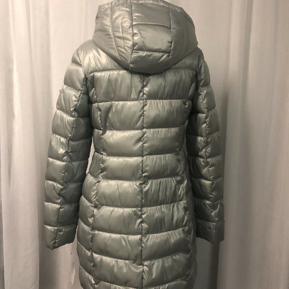 Via Spiga Three-Quarter Packable Hooded Puffer Jacket  Silver Size Med NWT - Picture 7 of 8